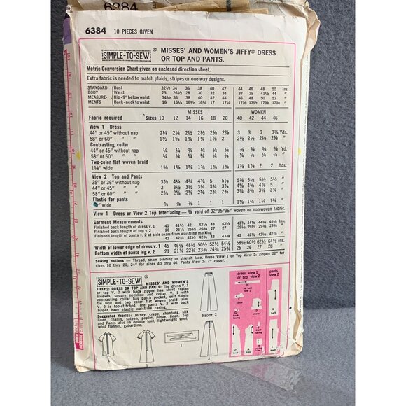 Vintage Simplicity 6384 Jiffy Dress Shirt Pant Sewing Pattern Size 16 - Picture 2 of 2